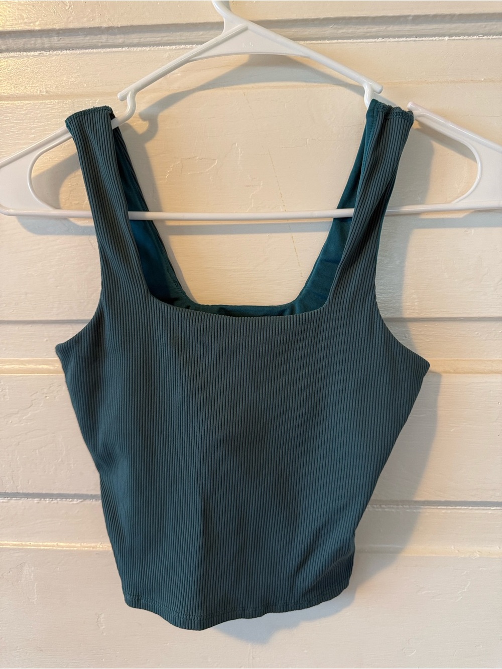 Square Neck Ribbed Crop Tank Top - Teal